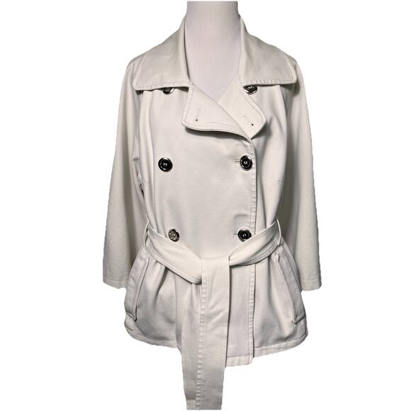 Chico’s White Belted Trench Coat Jacket 3, XL Double Breasted Pockets Spring - Picture 1 of 16